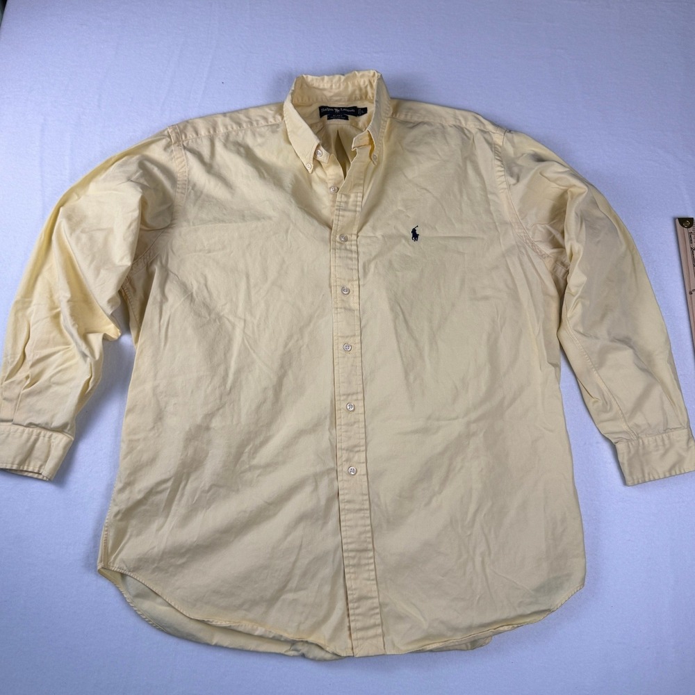 Polo Ralph Lauren Blake Mens Large Yellow Cotton Button Down Shirt Long Sleeve